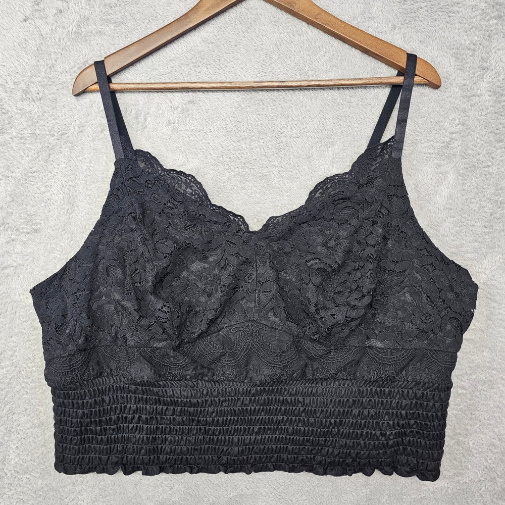 Torrid 3X Black Lace Smocked Crop Top Bralette Cami Plus Size NWT
